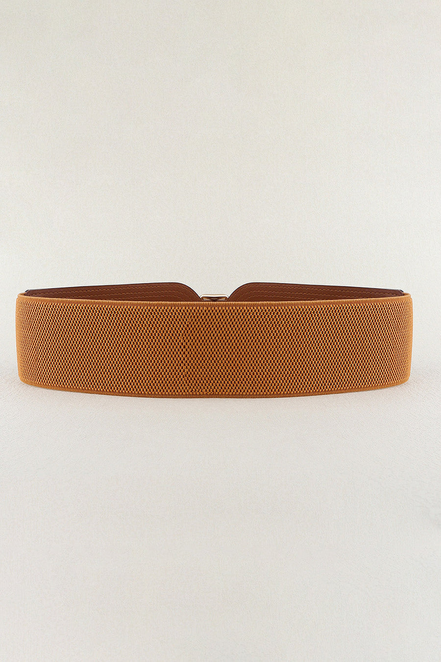 Caramel elasticated waist belt with textured fabric and alloy buckle detail
