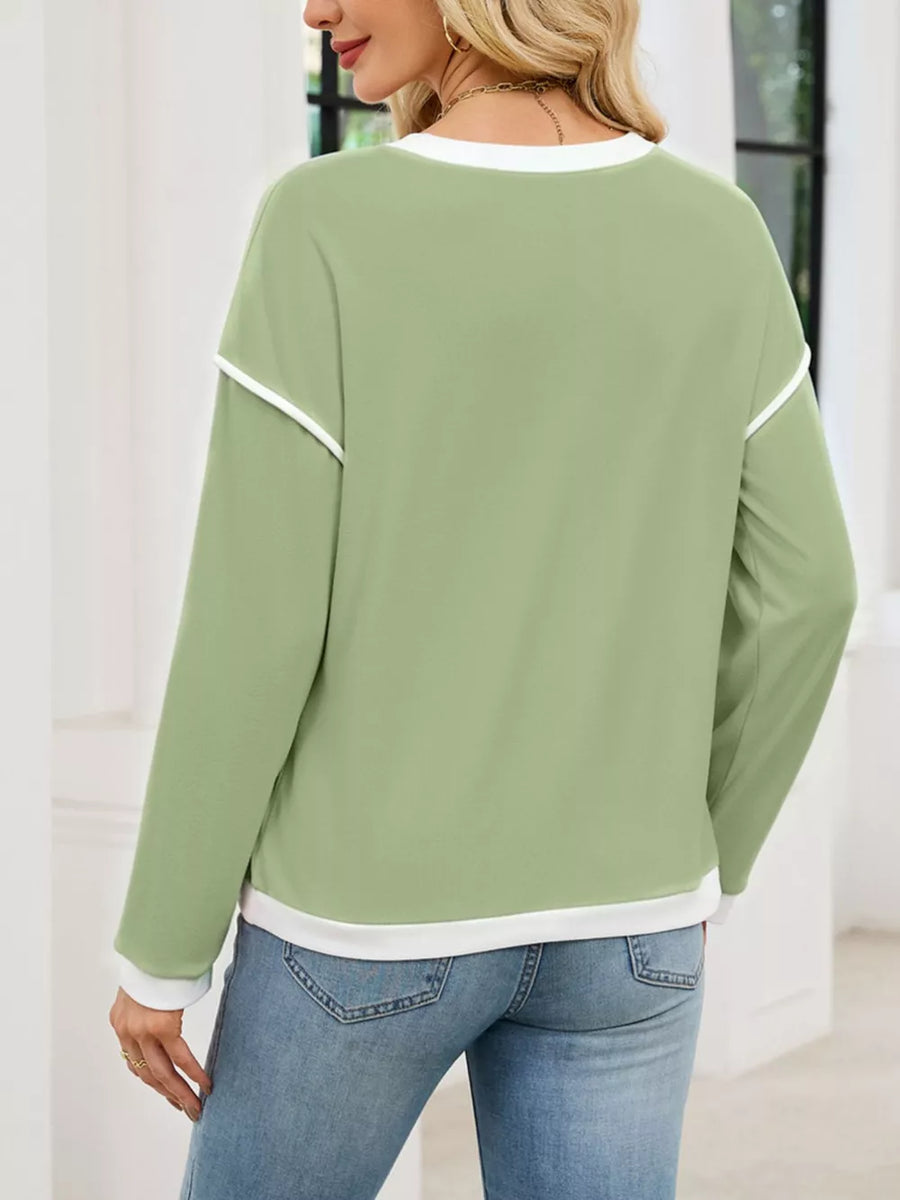 Contrast Trim Long Sleeve Sweatshirt in Black, view 14