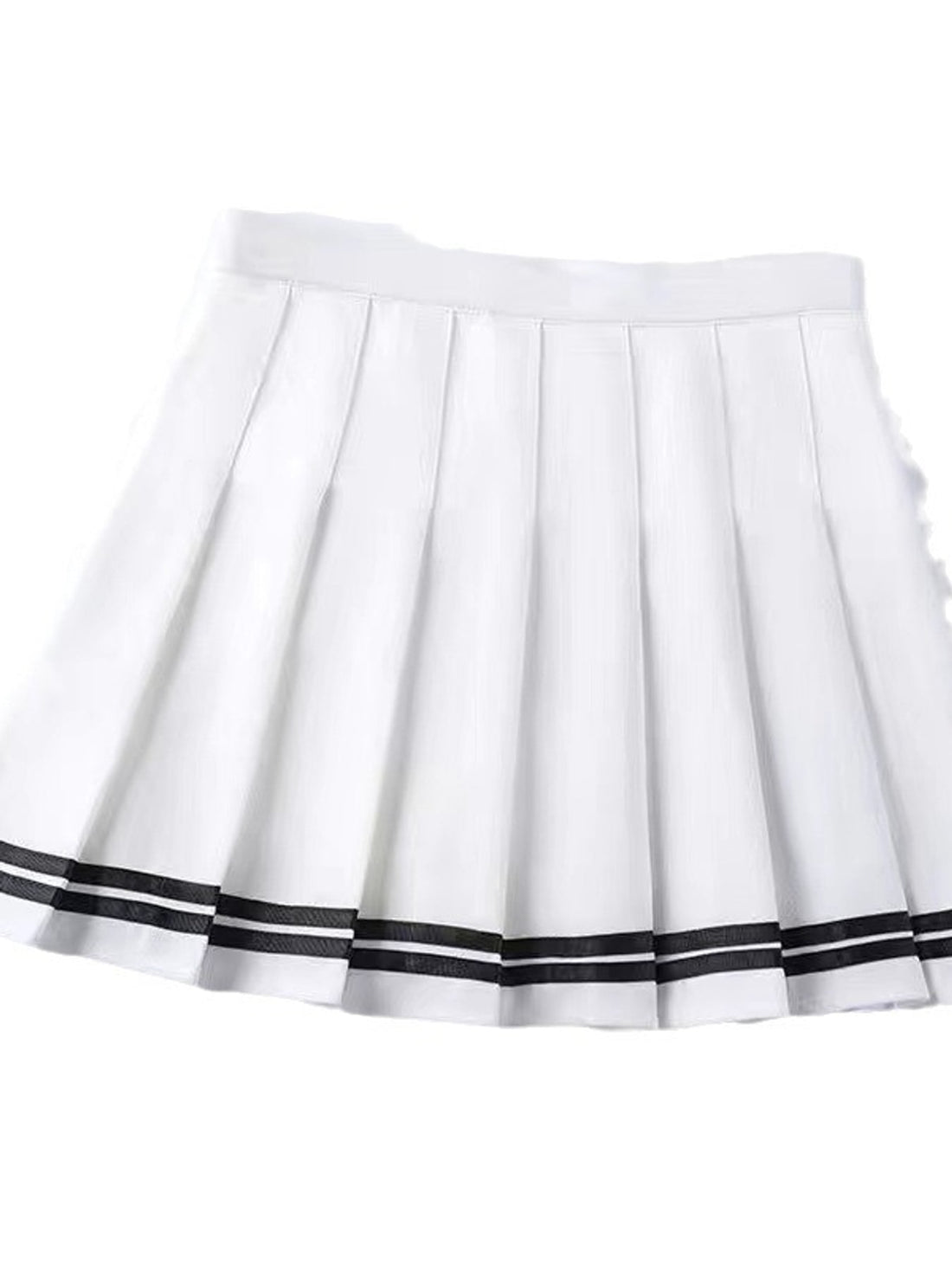 Pleated Striped High-Waist Mini Skirt in Black And White - Striped With Built-in Shorts
