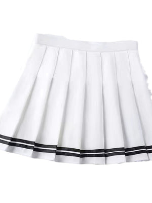 Pleated Striped High-Waist Mini Skirt in Black And White - Striped With Built-in Shorts