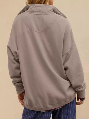 Half Snap Dropped Shoulder Sweatshirt in Light Gray