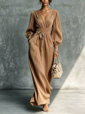 maxi dress in Caramel with striped and tied