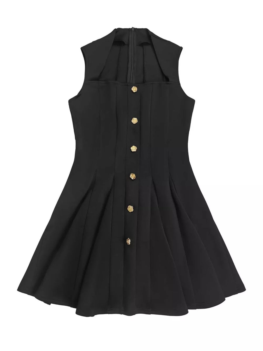 black mini dress with mini and back-zip