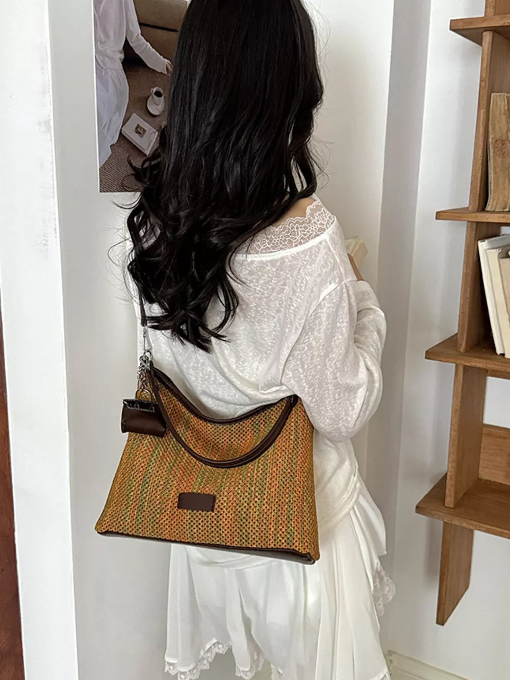 Straw weaving Imported Size &amp crossbody bag in brown with relaxed silhouette