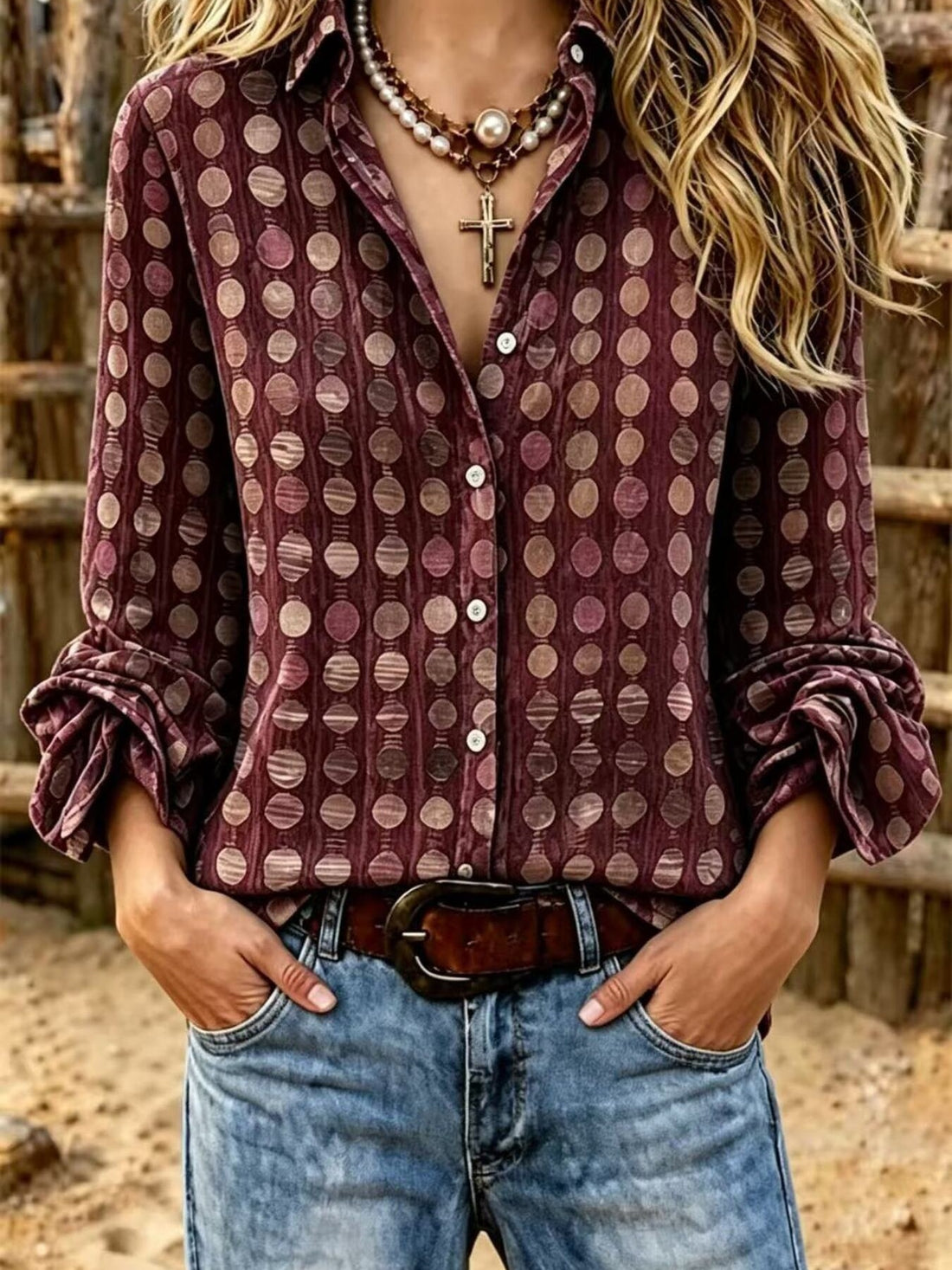 beige relaxed button-up shirt with collared