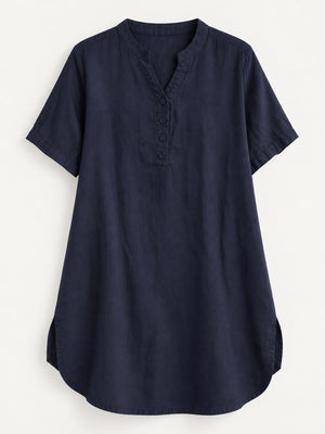 Notched Short Sleeve Oversize Blouse Plus Size in Red with buttoned