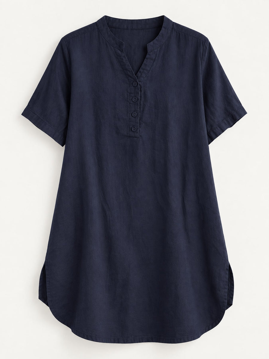 Notched Short Sleeve Oversize Blouse Plus Size in Red with buttoned