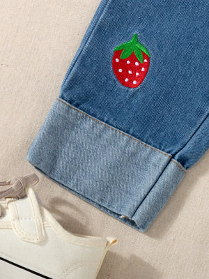 White with Children's Strawberry Long Sleeve Top And Jeans Set in White