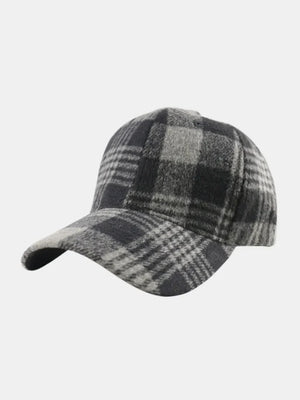 Gray plaid baseball cap with adjustable strap