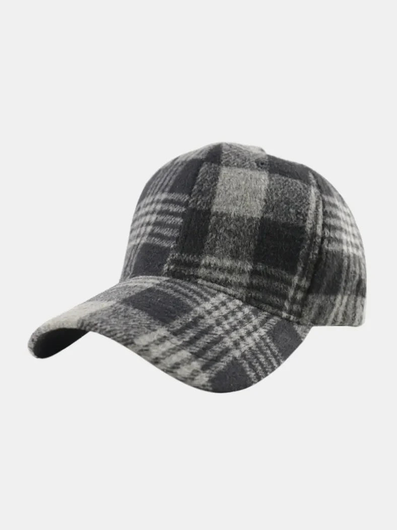 Gray plaid baseball cap with adjustable strap