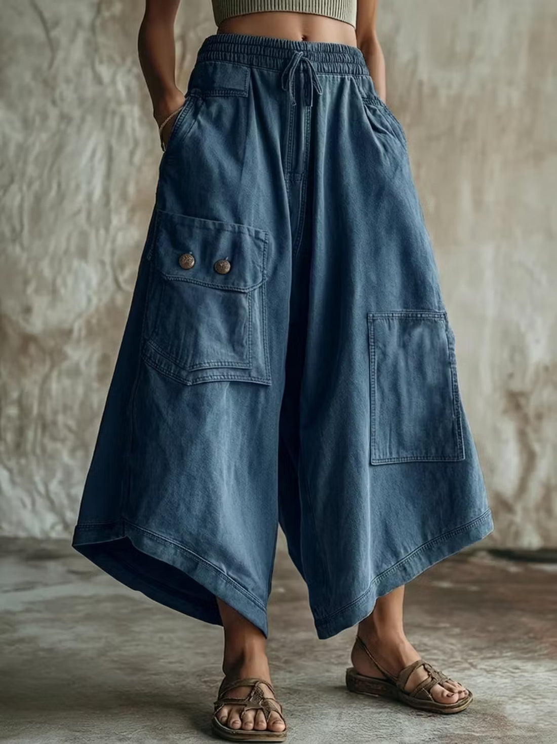 Sage cargo pants with cropped and drawstring