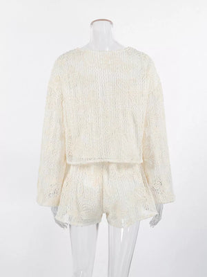 Beige lounge set with crochet and bishop sleeve
