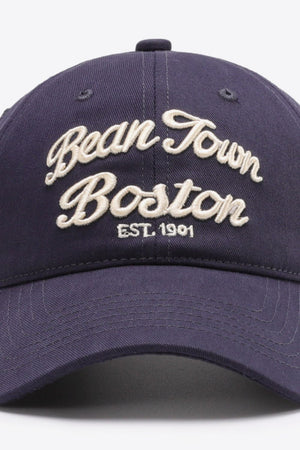 Dark Blue baseball cap with embroidered "Bean Town Boston Est. 1901" text.