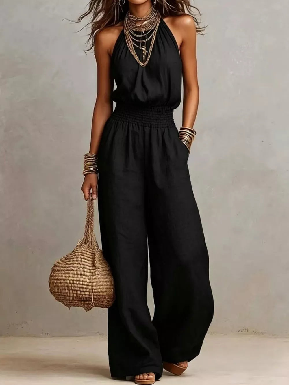 95% polyester, 5% spandex Care instructions: Machine wash cold jumpsuit in Green with relaxed silhouette
