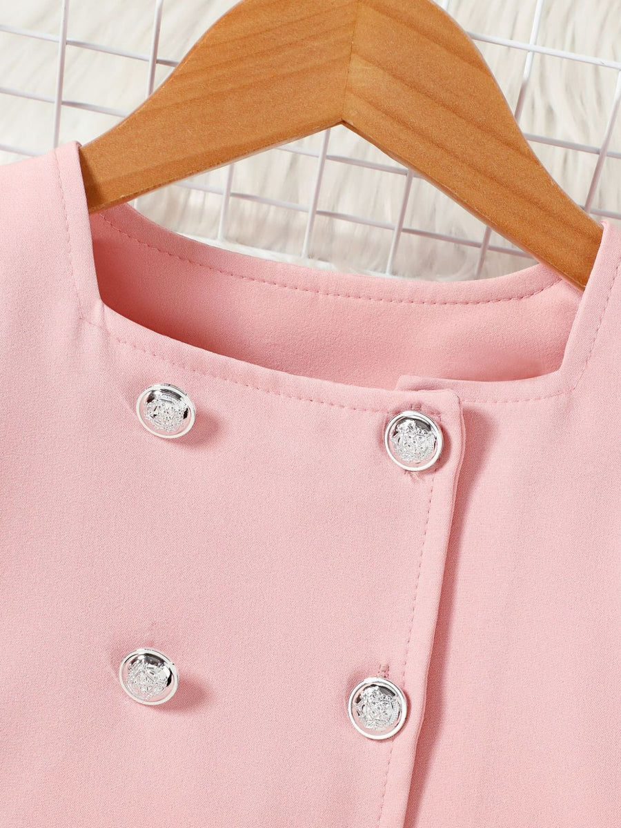 Toddler pink double-breasted blazer with decorative silver buttons
