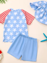 Children's Patriotic Star Print Swim Set With Hat option 5