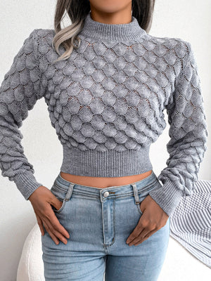 Gray mock neck sweater with stretch and long sleeve