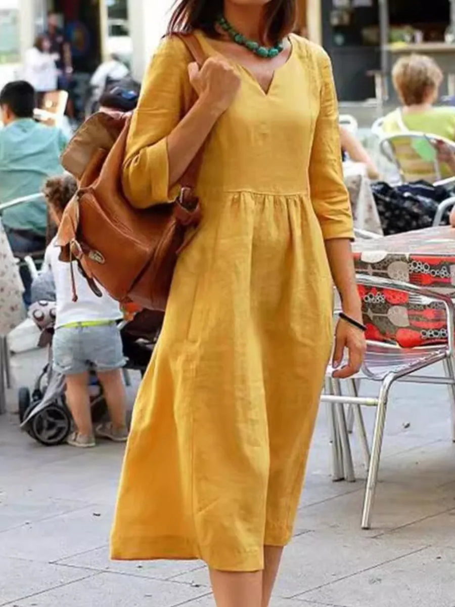 classic midi dress in royal blue with notched