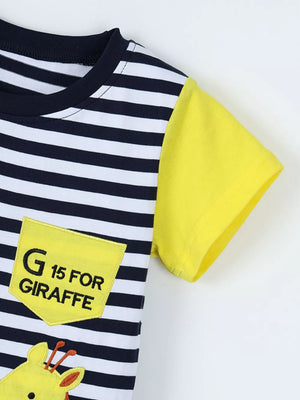 Children's Giraffe Embroidered Striped T-shirt option 3