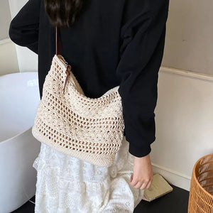 Tan with Crochet Knit Shoulder Bag in Tan