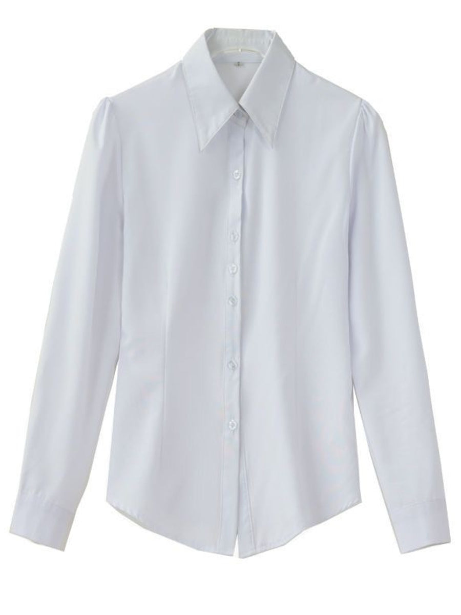 button-down shirt in White-Short Sleeve Anti-Gaping with button cuffs and hip-length