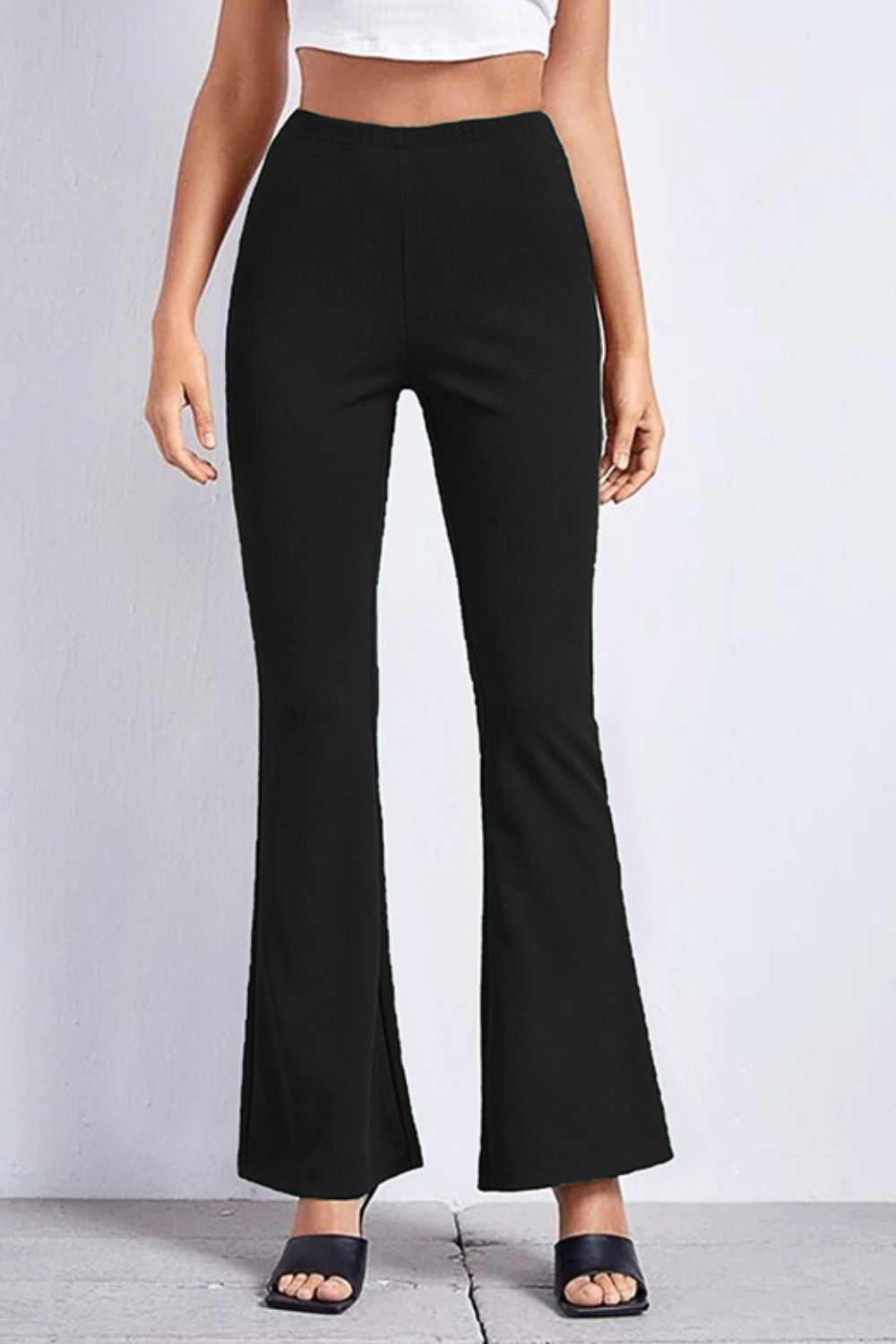 Black textured flare leggings with a comfortable fit.