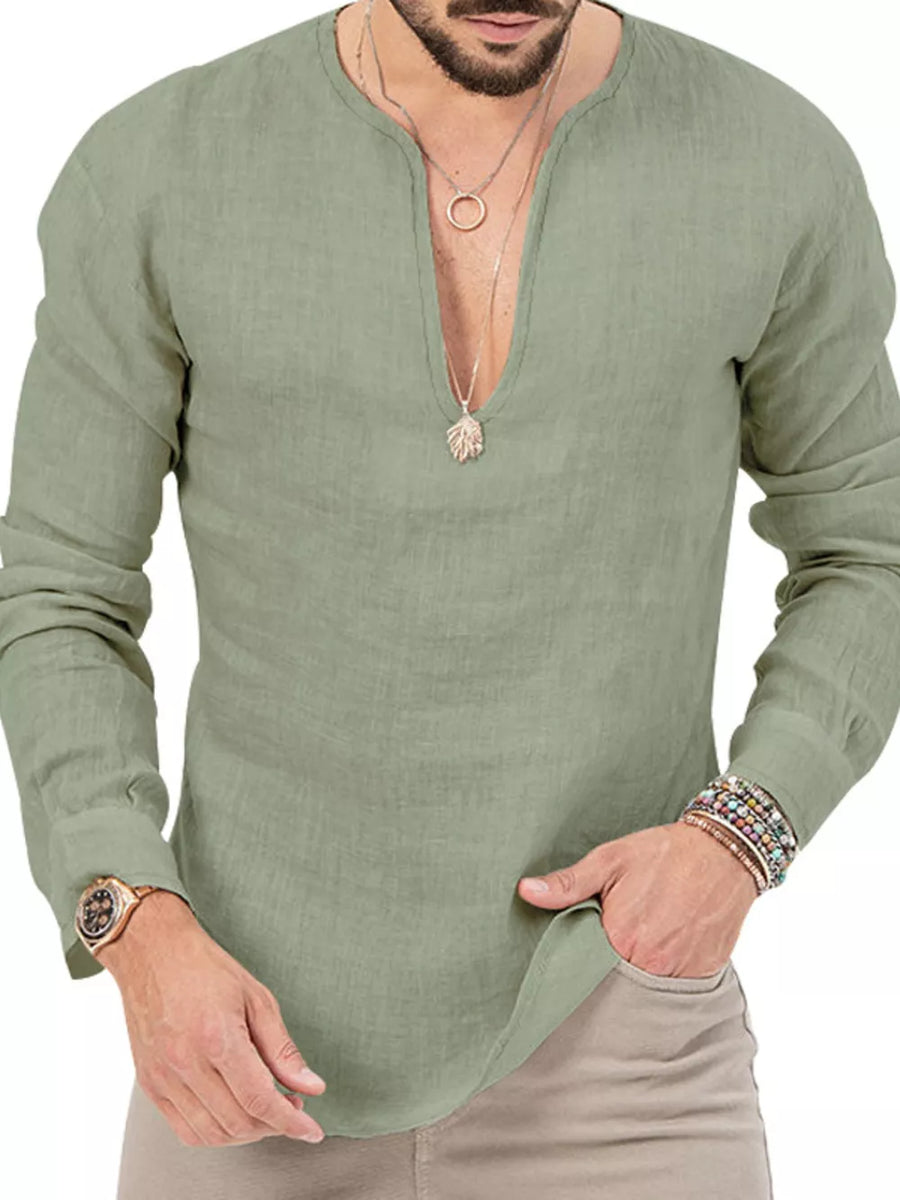 Men's Slim Fit Long Sleeve Blouse Plus Size in White, view 16