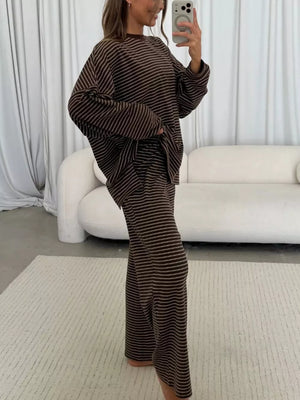 Dark Brown relaxed pajama set with mock neck