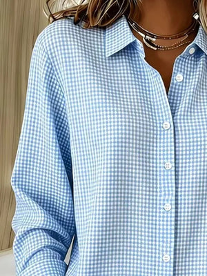 Plus Size Plaid Button Up Long Sleeve Shirt in Khaki