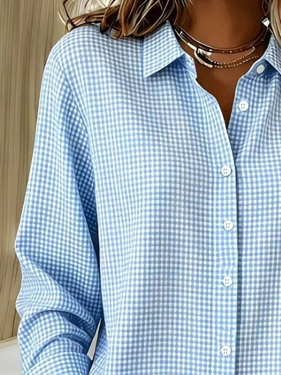 Plus Size Plaid Button Up Long Sleeve Shirt in Khaki