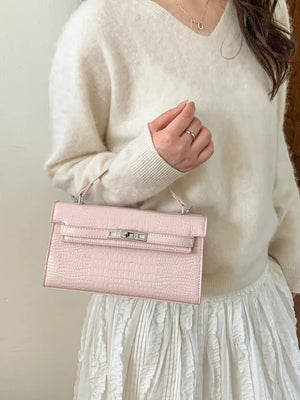Pink with Croc-embossed Pu Leather Crossbody Bag in Pink
