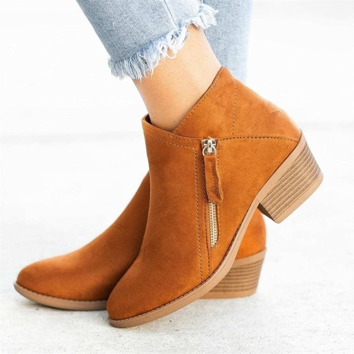 boots in camel featuring round toe and ankle boot fit