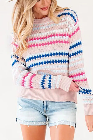 Striped Geometric Pattern Sweater option 9