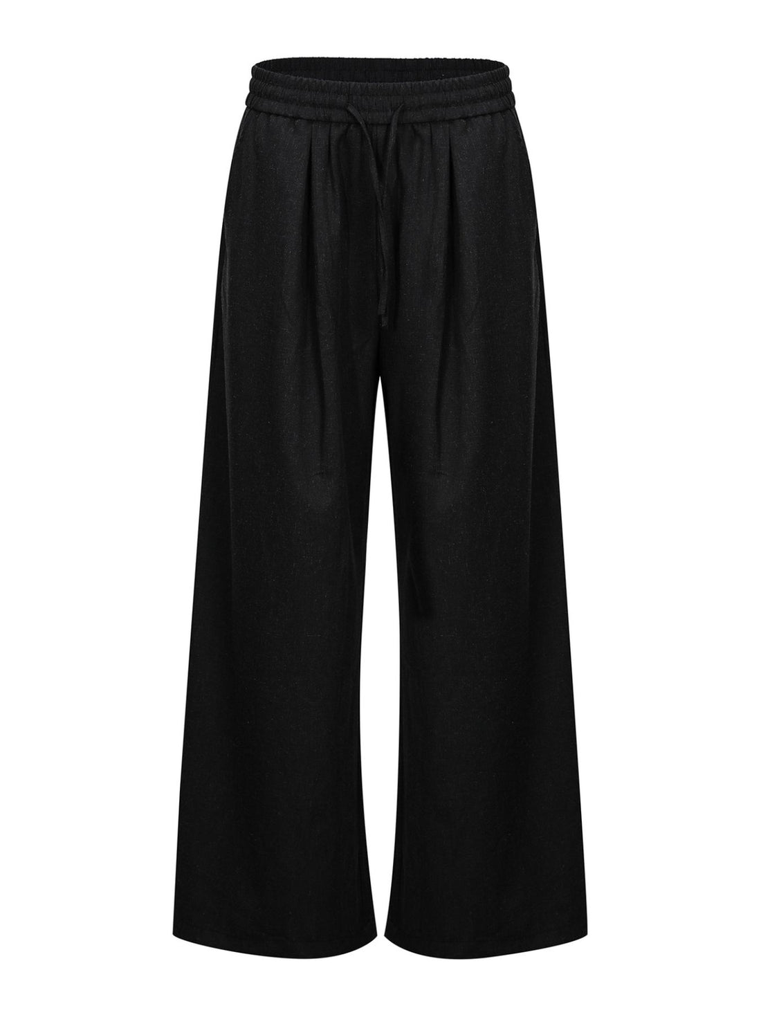 wide-leg pants in black featuring drawstring waist and wide-leg fit