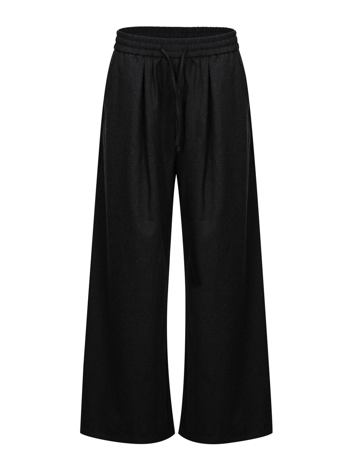 wide-leg pants in black featuring drawstring waist and wide-leg fit