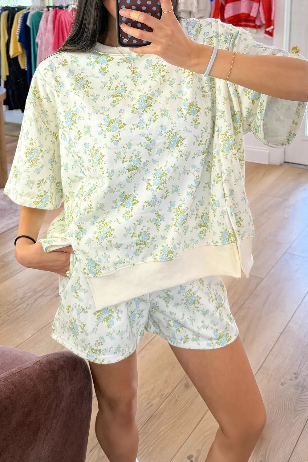 Floral Print Long Sleeve Shift Top & Shorts Set in this colorway