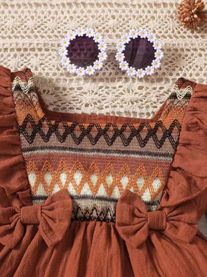 Children's Bow Long Sleeve Blouse And Pants Set in Light Brown