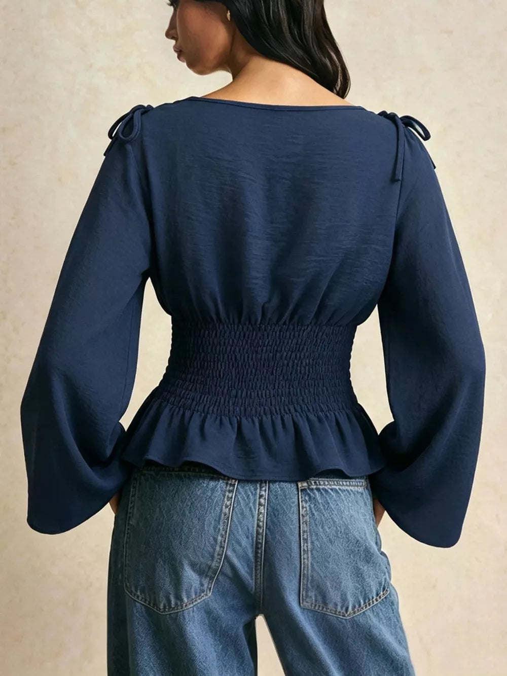 Dark Blue blouse with waist-length and pullover