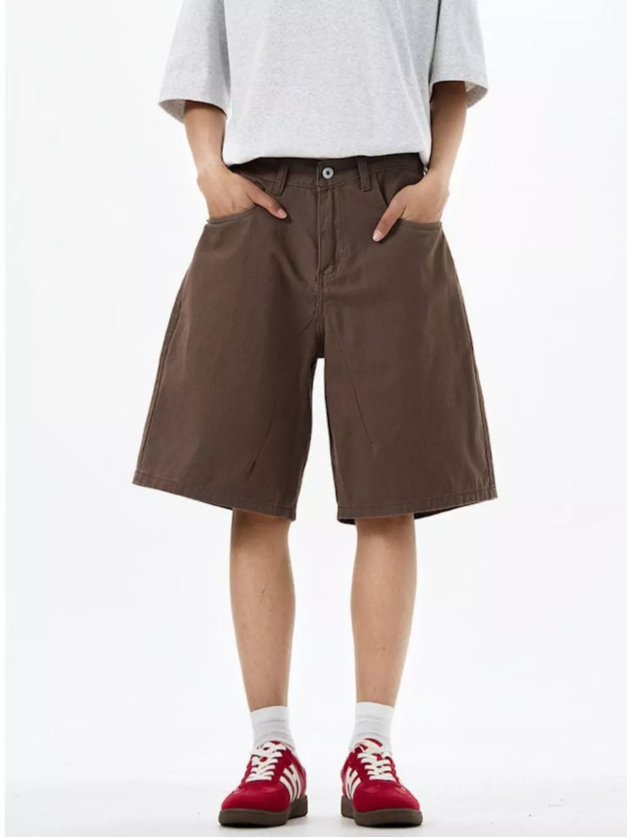 Brown chino shorts with drawstring and front pockets, men's casual wear.