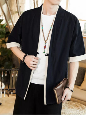 Men's black half sleeve shirt with contrast trim and white lining