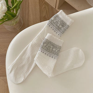 white socks with crew length and elastic