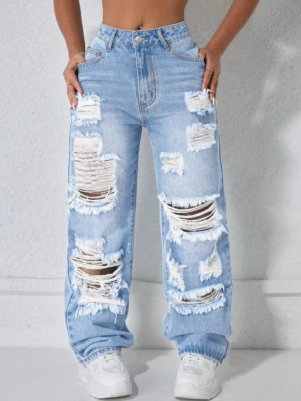 Distressed Wide Leg Jeans in Blue