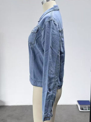 85% cotton, 15% polyester Care instructions: Machine wash cold denim jacket in Dark Blue with slim silhouette