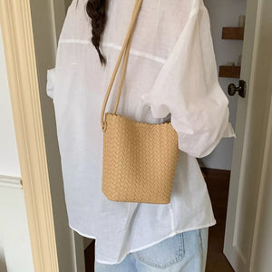 Yellow with Woven Straw Crossbody Bag in Yellow