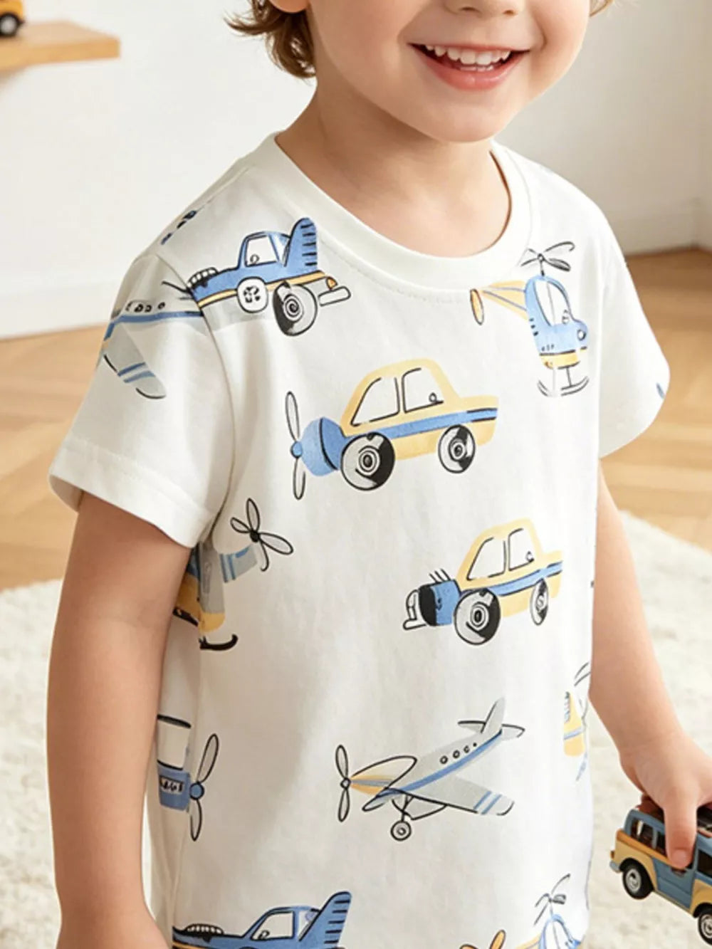 Charming blue toddler vehicle print cotton t-shirt