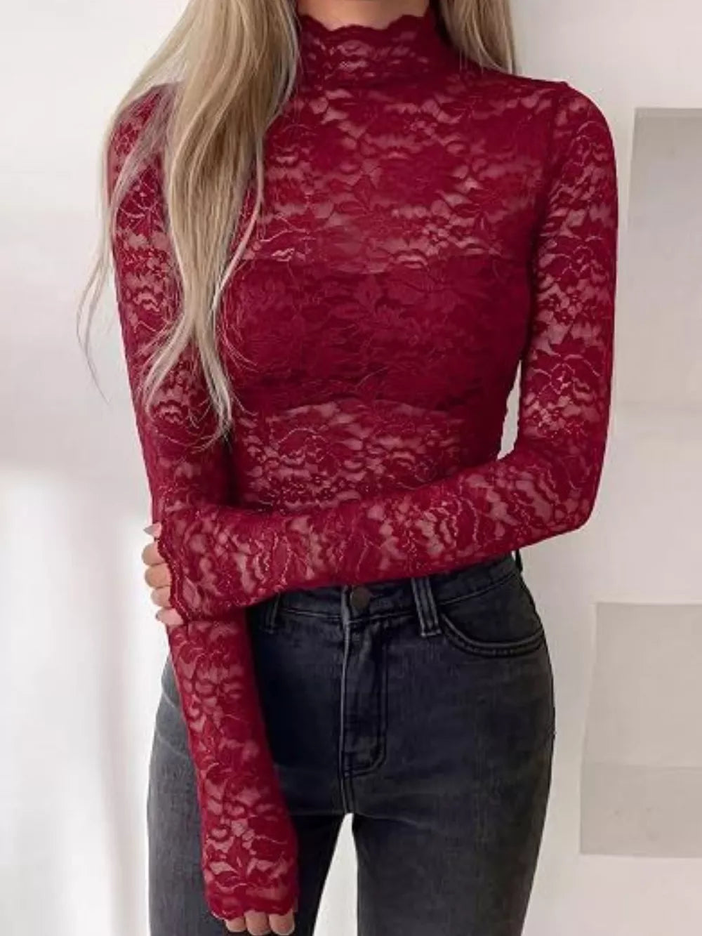 romantic blouse in Dusty Pink with mock neck