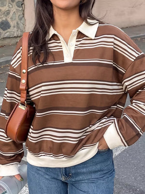 Striped Dropped Shoulder Sweatshirt in Coffee Brown