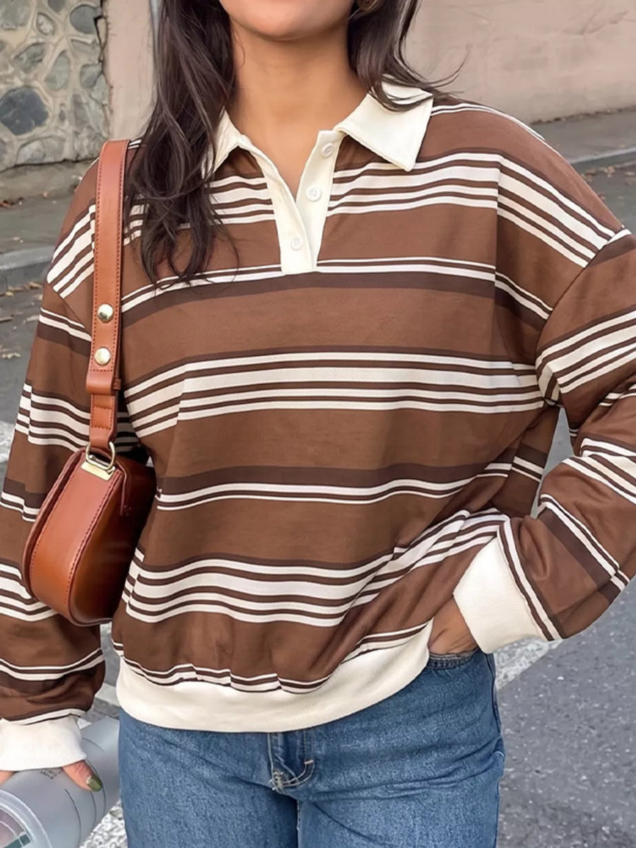 Striped Dropped Shoulder Sweatshirt in Coffee Brown