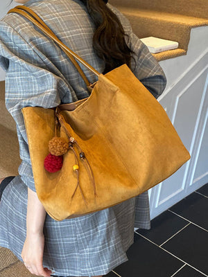 Solid Color Large Suede Tote Bag in camel with large capacity