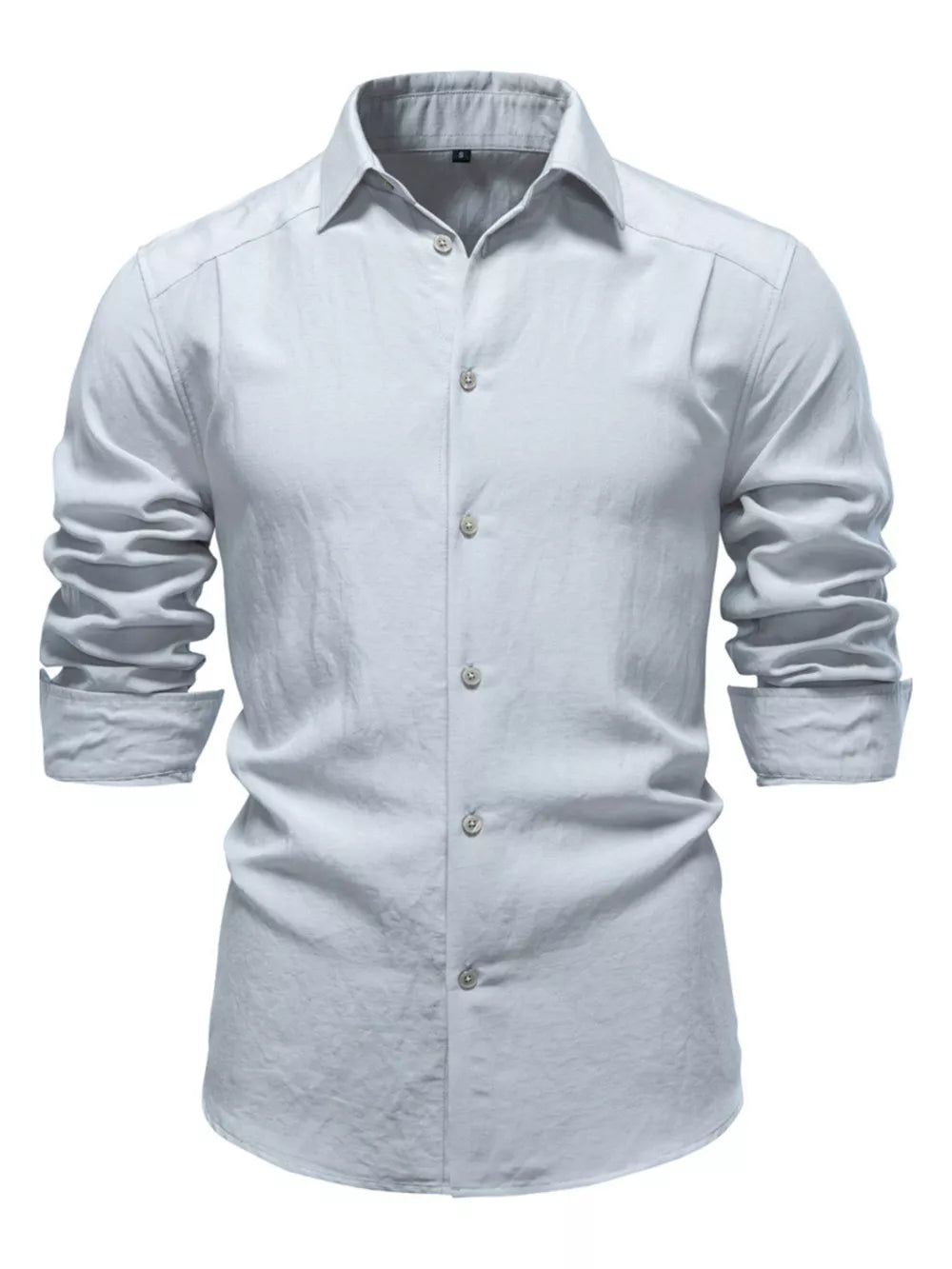 Gray Green cotton button-up shirt with classic collar and long sleeves